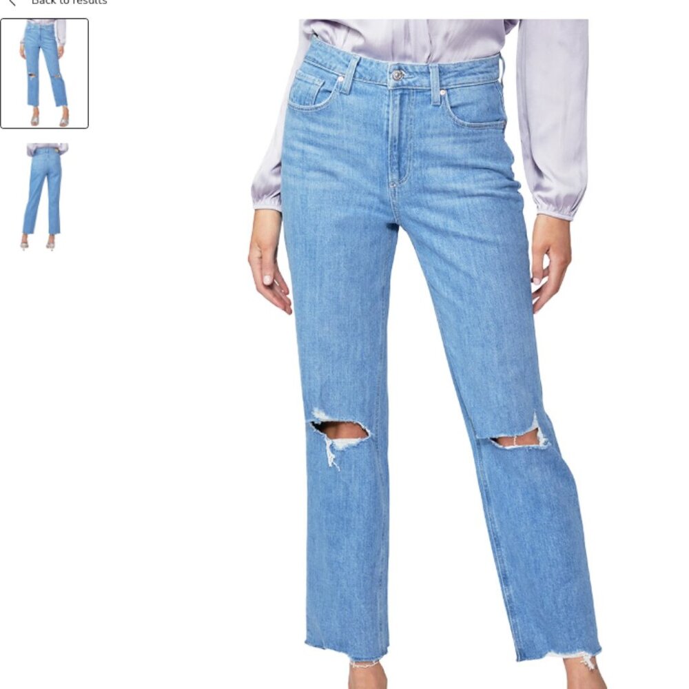 PAIGE High Rise Noella Straight Radical Destroyed Straight Leg Jean Size 28